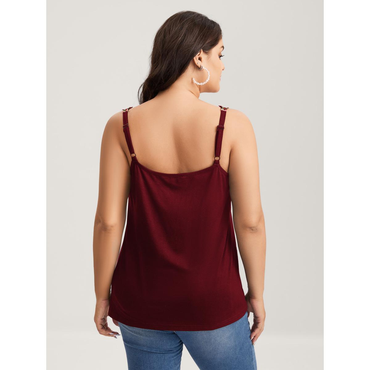 Plus Size 3D Floral Neckline Tank Top Women Cyan Romantic Woven ribbon&lace trim V-neck Elegant Tank Tops Camis BloomChic 26/4X Product Image