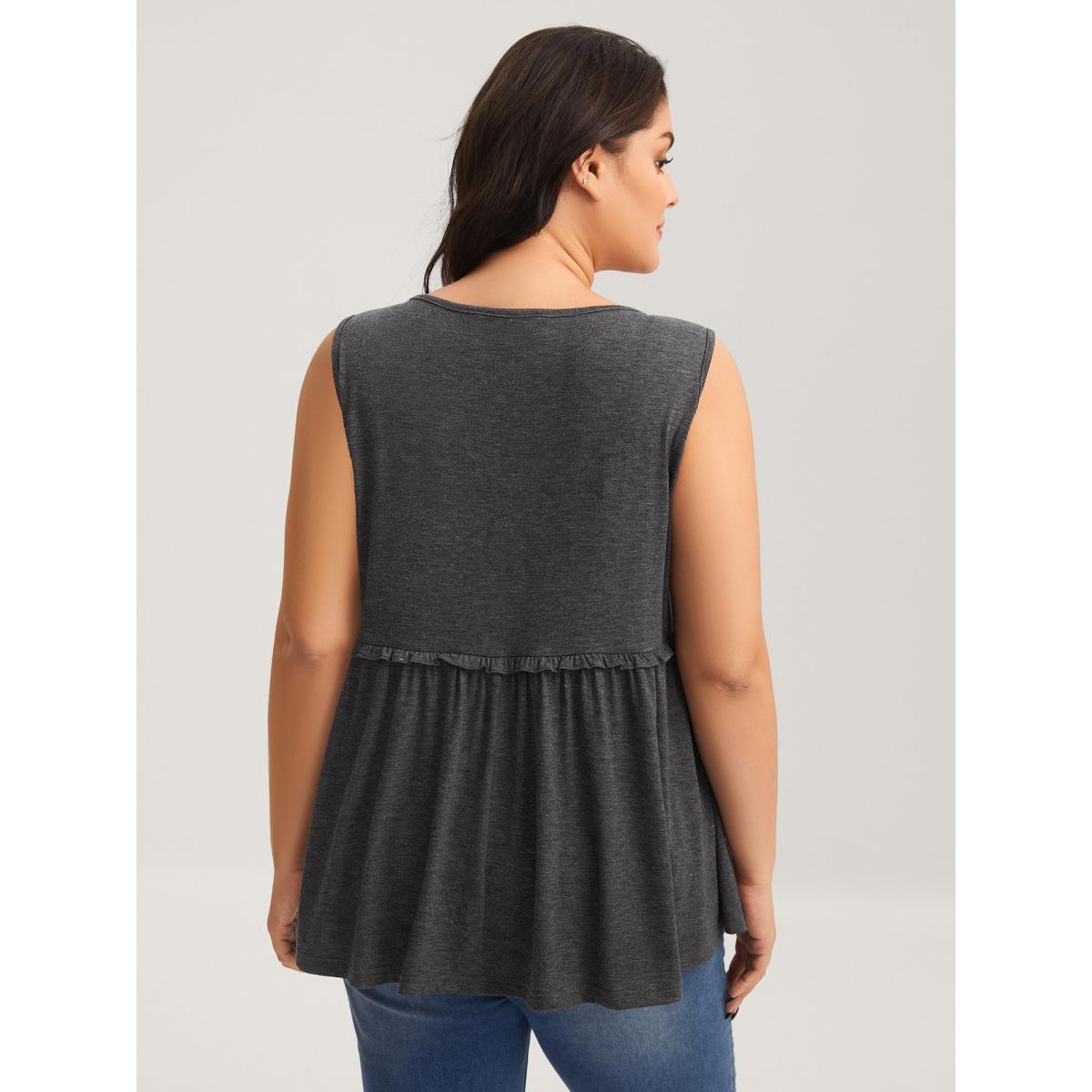 Plus Size Lace Trim V-Neck Tank Top Women DimGray Leisure Wraparound straps V-neck Casual Tank Tops Camis BloomChic 14-16/1X Product Image