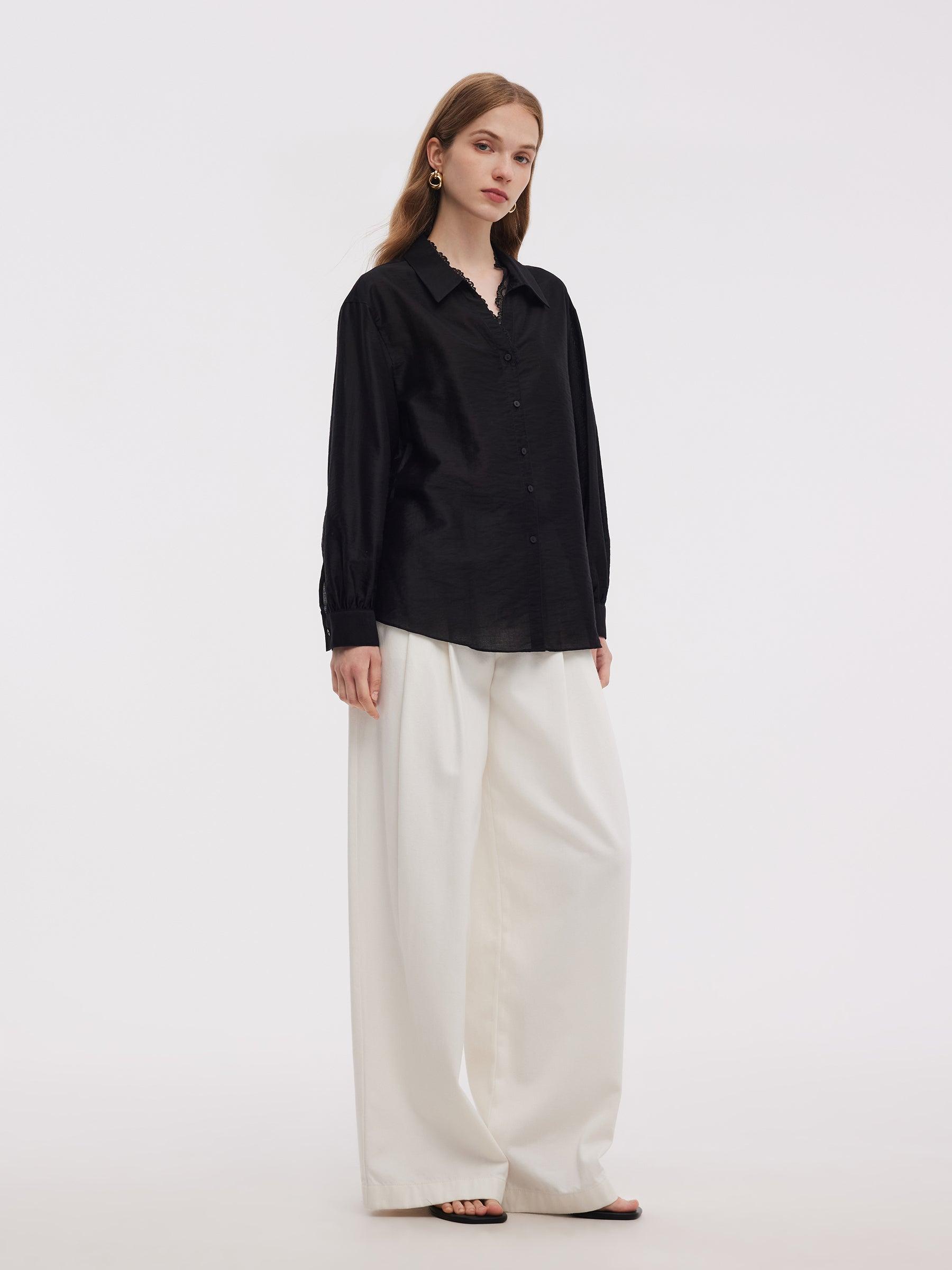 Tencel Blend Lace V-Neck Women Mock Layered Shirt Product Image