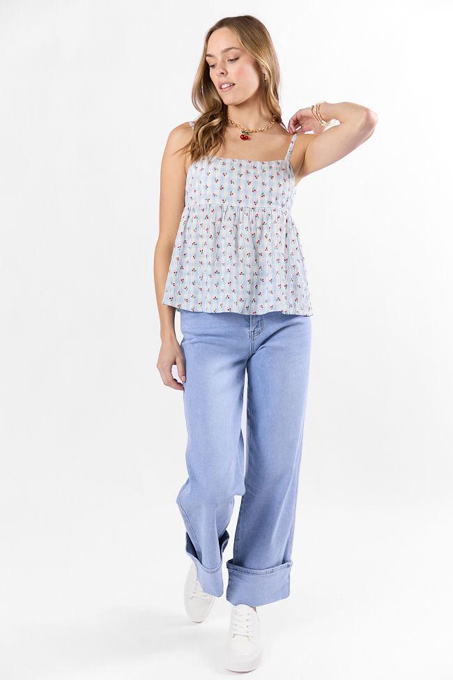 Sweet As Can Be Blue Cherry Gingham Print Tank FINAL SALE Product Image