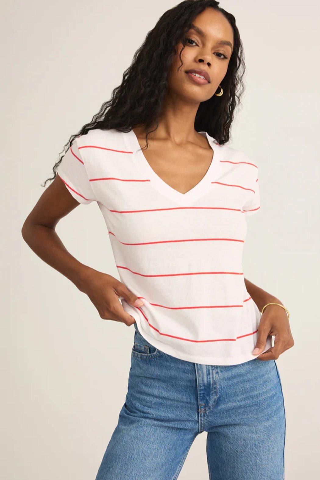 Striped Modern V-Neck Tee Product Image