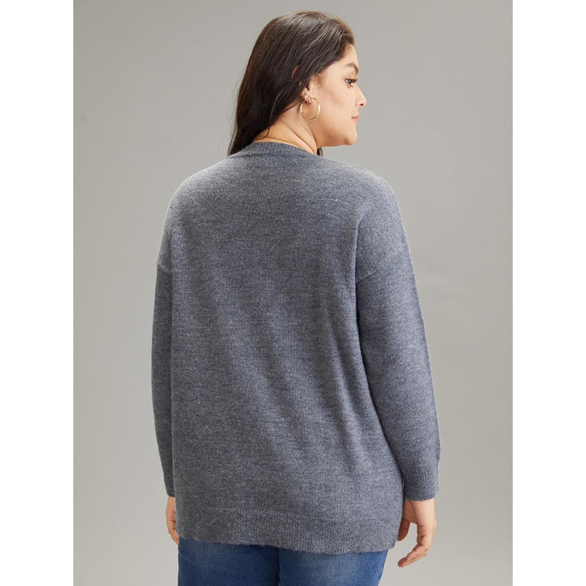 Plus Size Supersoft Essentials Textured Crew Neck Drop Shoulder Pullover DimGray Women Casual Loose Long Sleeve Round Neck Dailywear Pullovers BloomChic 10/M Product Image