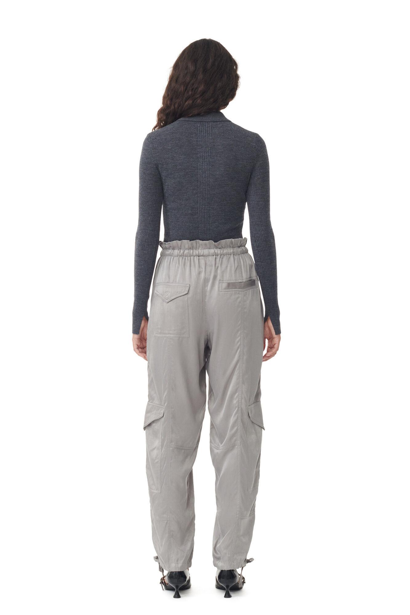 Grey Washed Satin Trousers Product Image