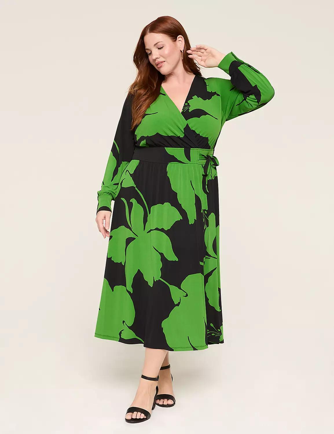 Faux-Wrap Wide-Waistband Jersey Midi Dress Product Image