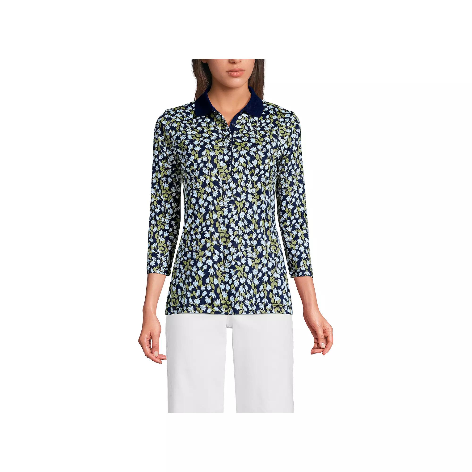 Women's Lands' End Supima Cotton 3/4-Sleeve Polo Shirt,  Product Image