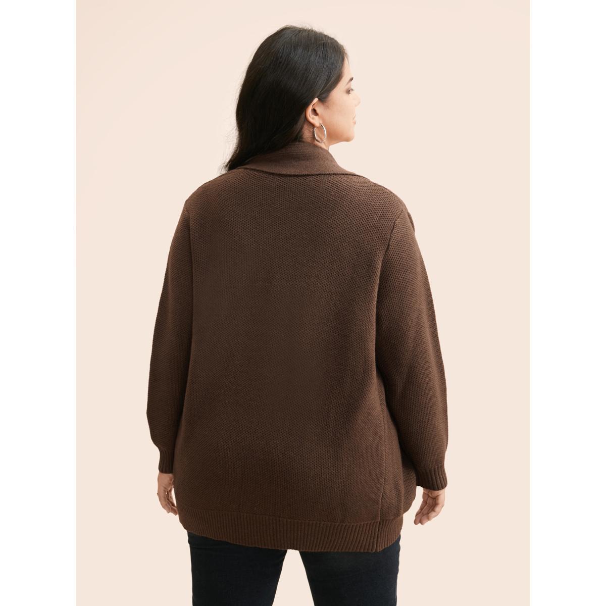 Plus Size Supersoft Essentials Textured Lapel Collar Cardigan Yellowishbrown Women Casual Loose Long Sleeve Everyday Cardigans BloomChic 14-16/1X Product Image