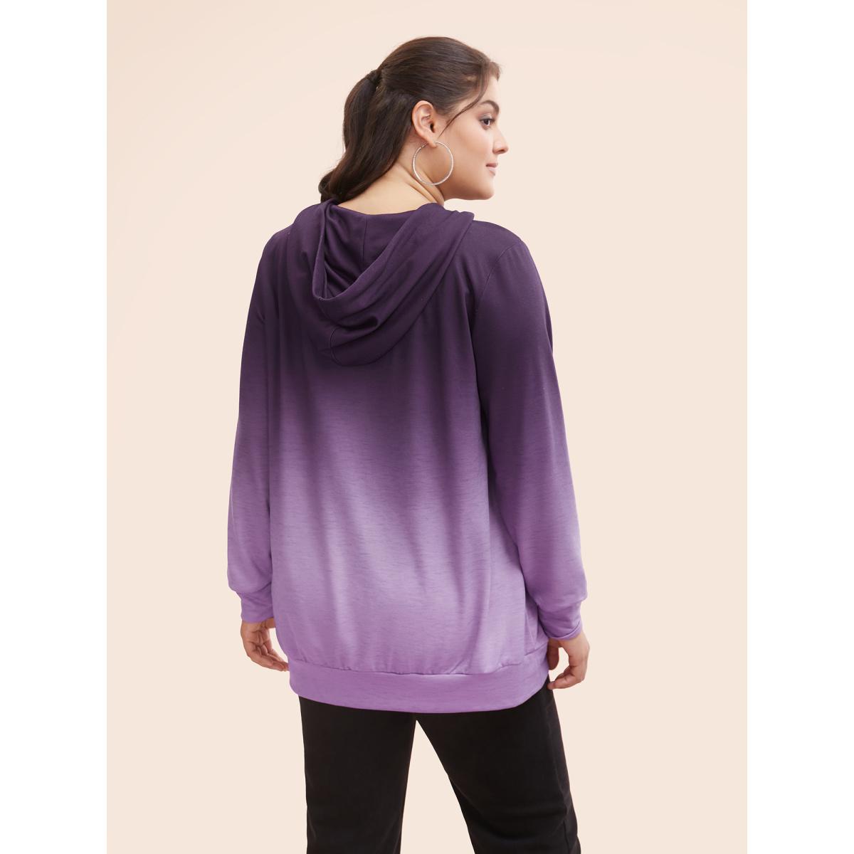 Plus Size Ombre Pocket Drawstring Hooded Sweatshirt Women Green Leisure Elastic cuffs Hooded Casual Sweatshirts BloomChic 22-24/3X Product Image