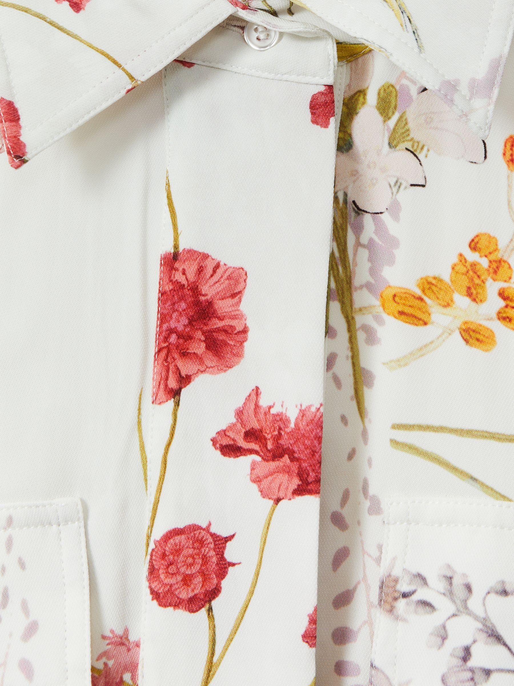 Floral Print Belted Midi Dress in Ivory/Orange Product Image