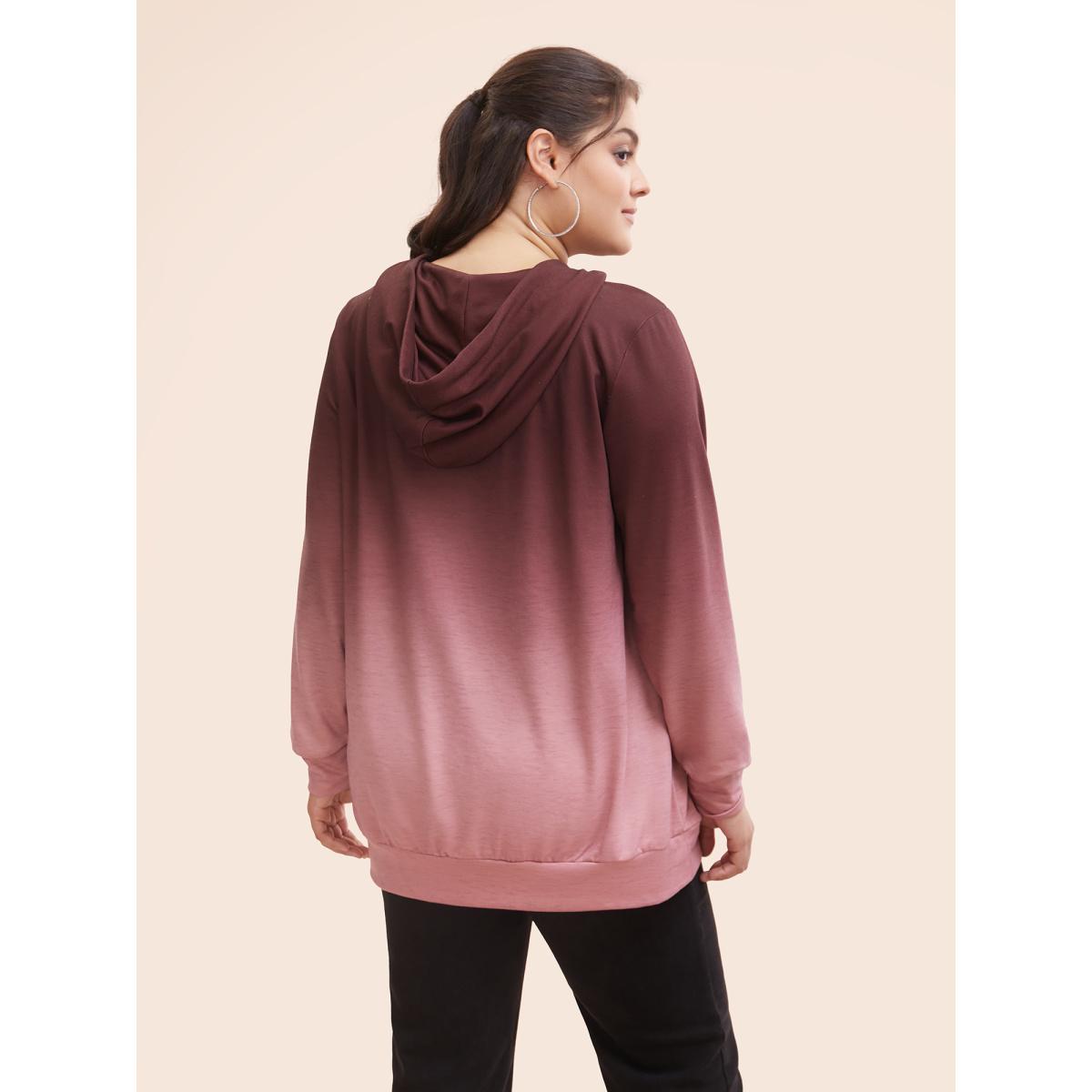 Plus Size Ombre Pocket Drawstring Hooded Sweatshirt Women Green Leisure Elastic cuffs Hooded Casual Sweatshirts BloomChic 22-24/3X Product Image