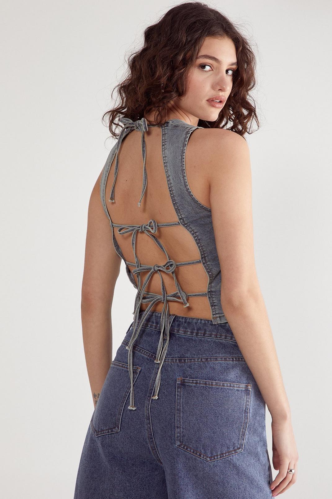 Denim Lace Back Top Product Image