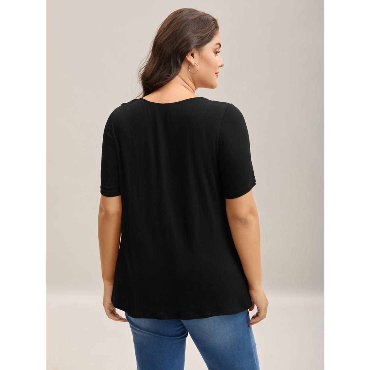 Plus Size Supersoft Fitted V-Neck T-Shirt Black Women Leisure Non V-neck Casual T-shirts BloomChic 30/6X Product Image