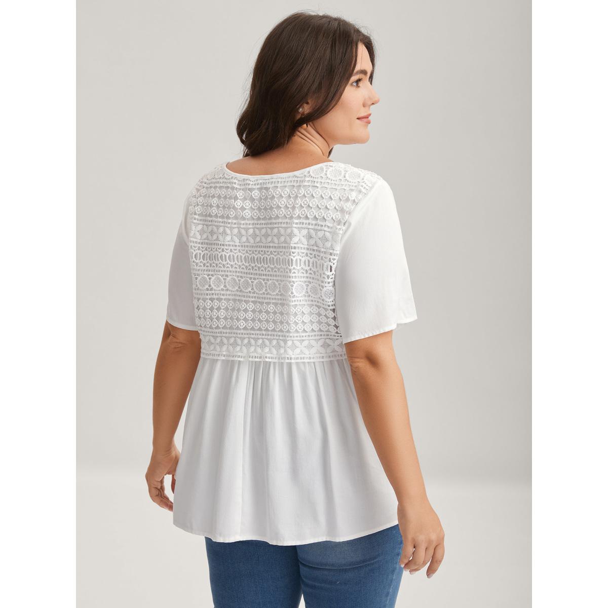 Plus Size Opticwhite Embroidered Textured Lace Babydoll Top Women Timeless Short sleeve Round Neck Elegant Blouses BloomChic 12/L Product Image