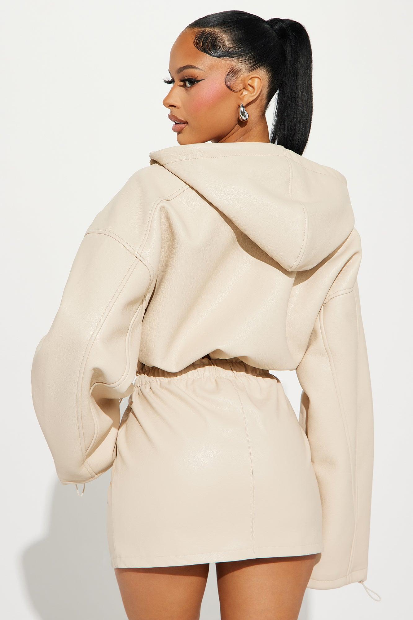 Kelly Faux Leather Skirt Set - Cream Product Image