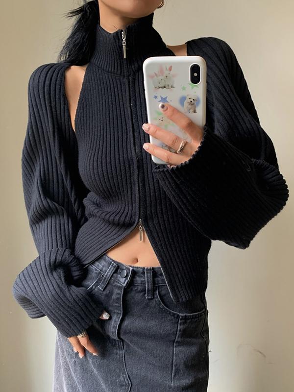 Solid Ribbed Knit Cardigan Product Image