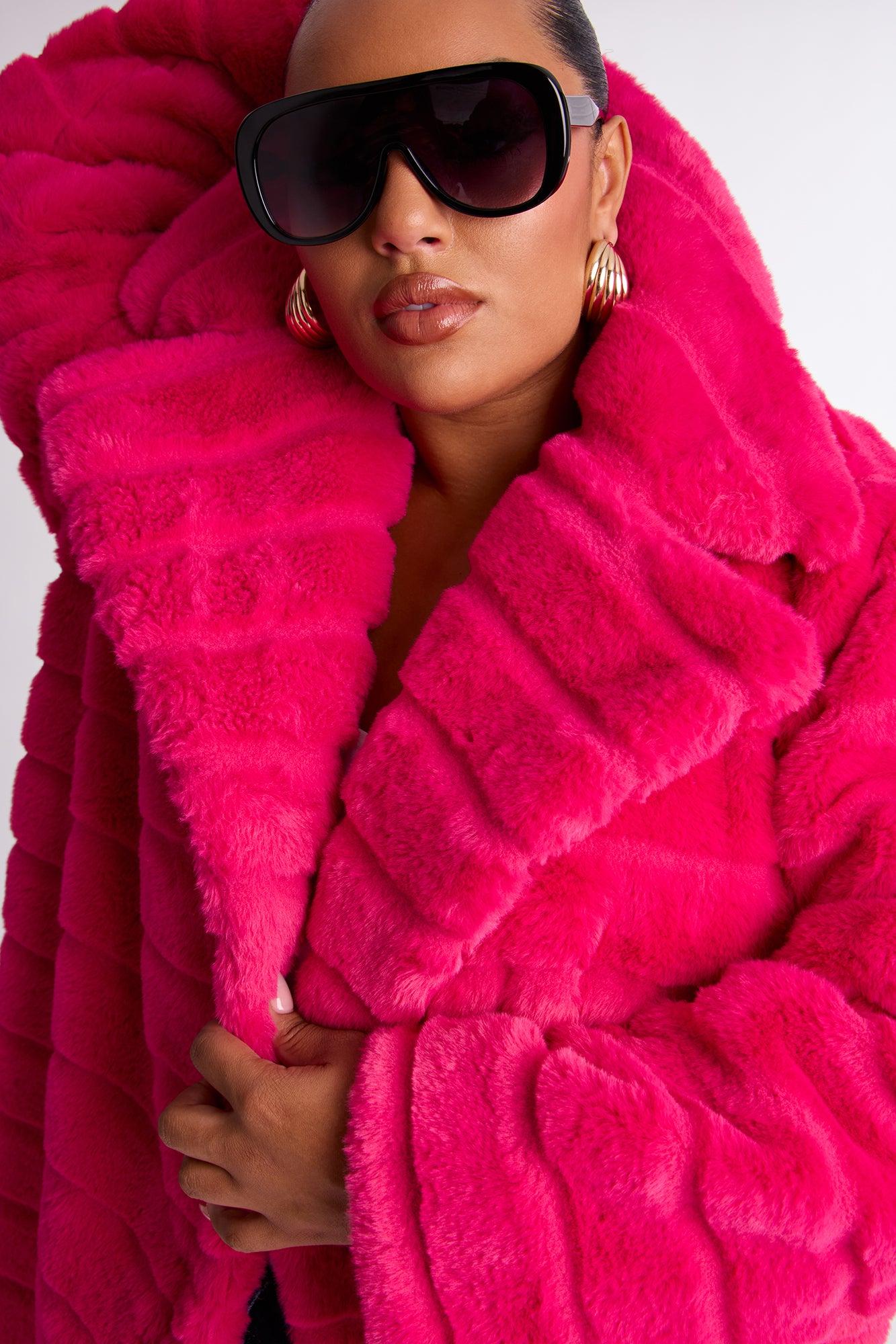 Vivienne Faux Fur Trench Coat - Hot Pink Female Product Image