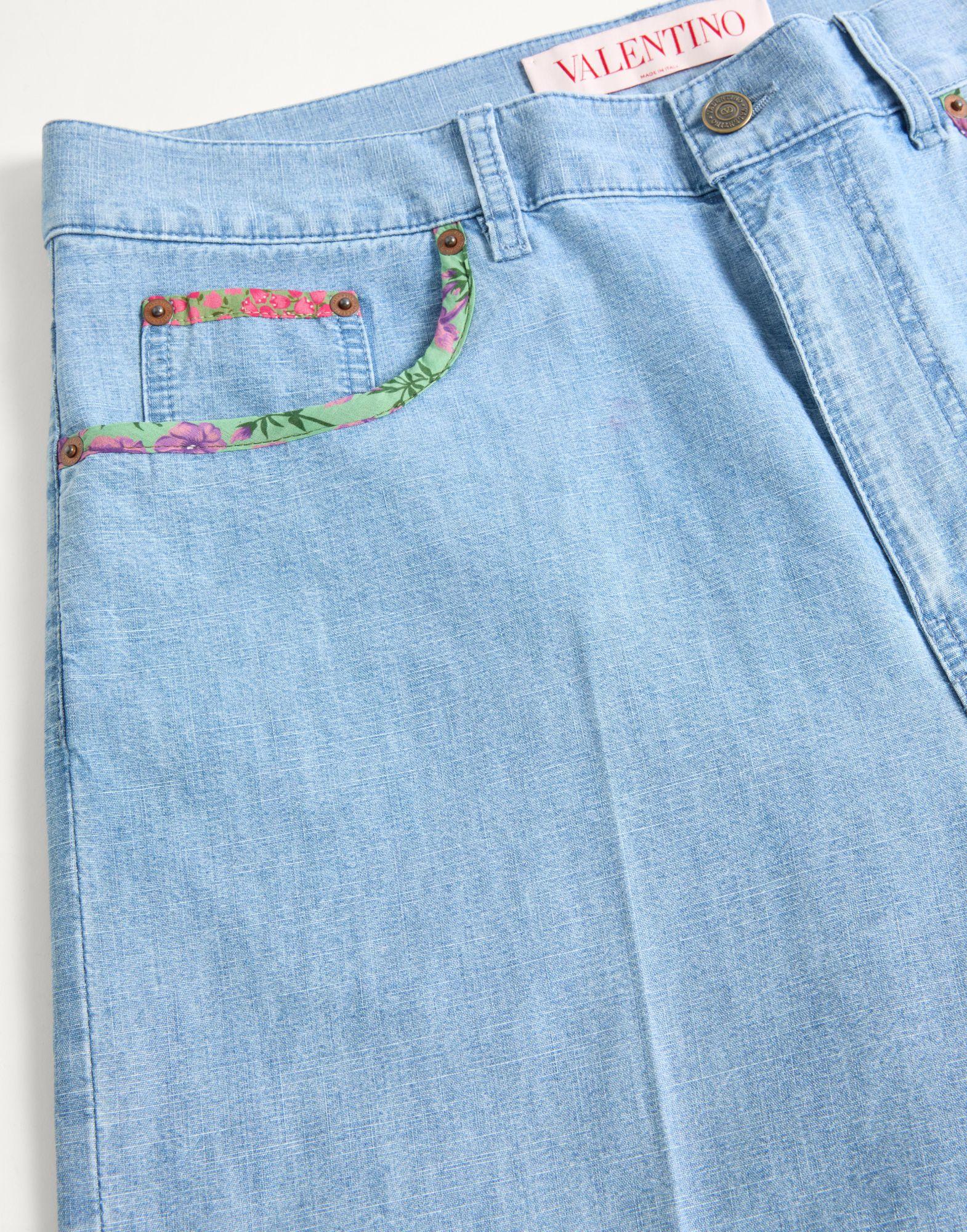 Denim Bermuda Shorts With Floral Print Hem Product Image