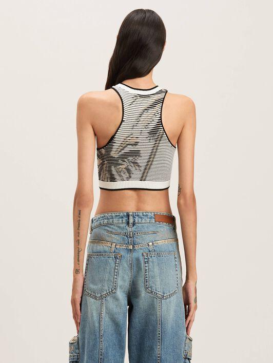 PALMS JACQUARD KNIT TOP OFF WHITE - BLAC Product Image