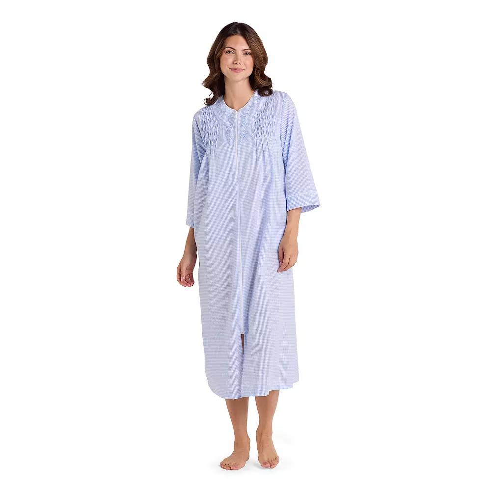 Petite Miss Elaine Essentials Seersucker Long Zip Robe, Women's,  Product Image