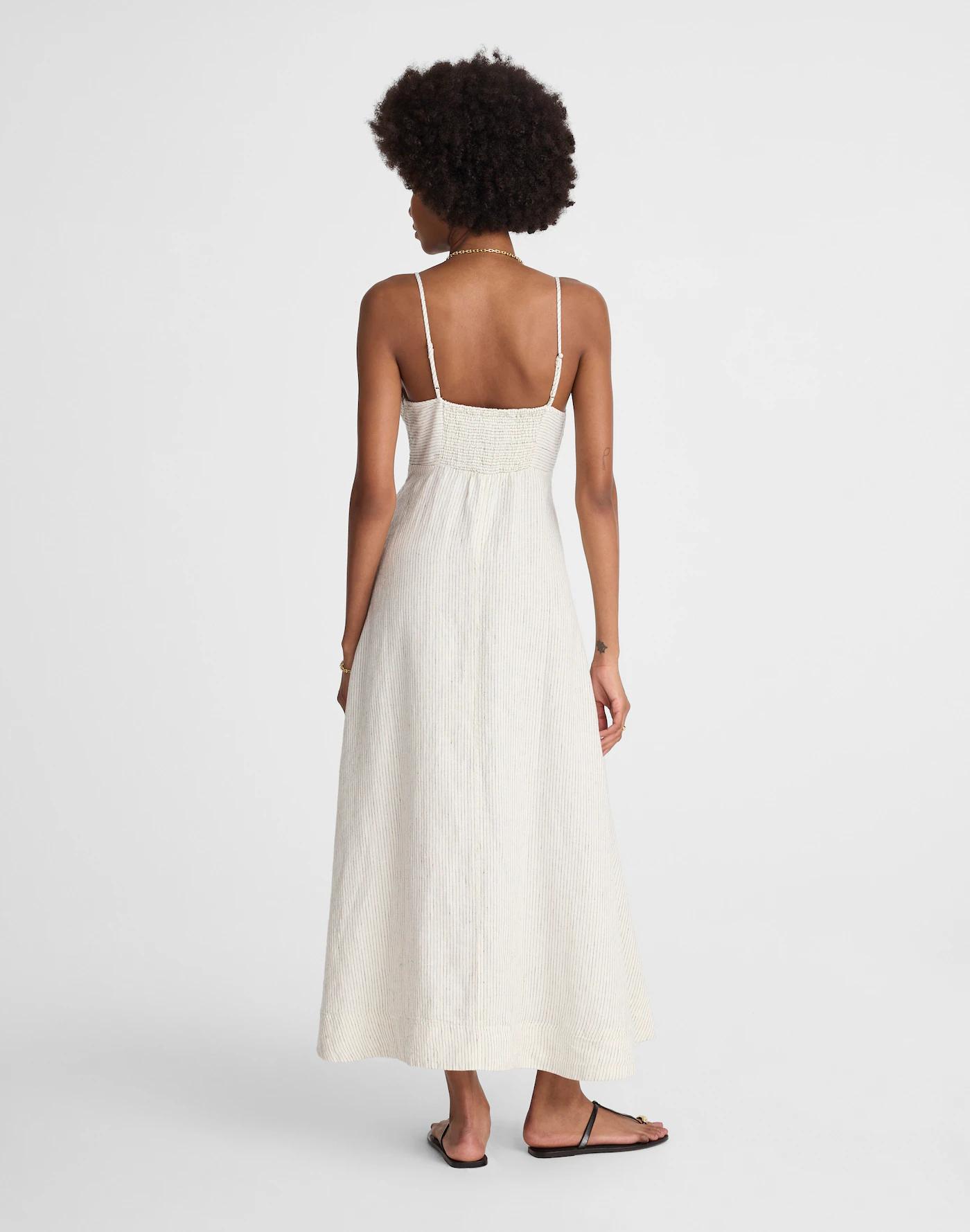 Striped Empire-Waist Midi Dress in 100% Linen Product Image