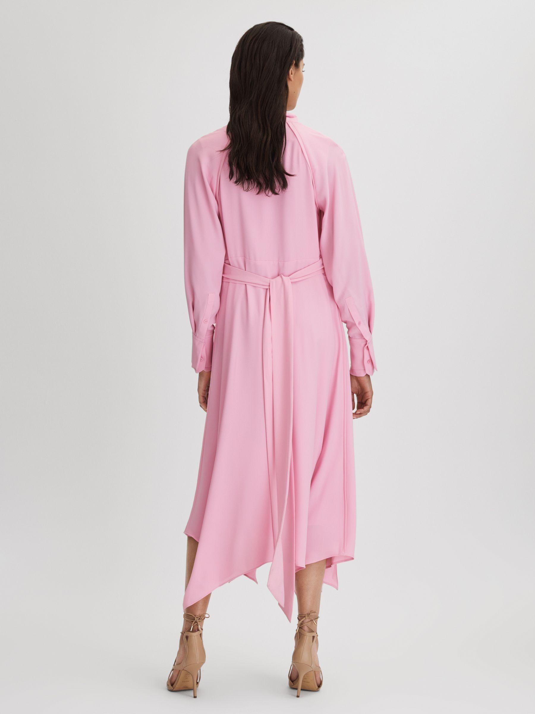 Tie Neck Zip Front Midi Dress in Pink Product Image
