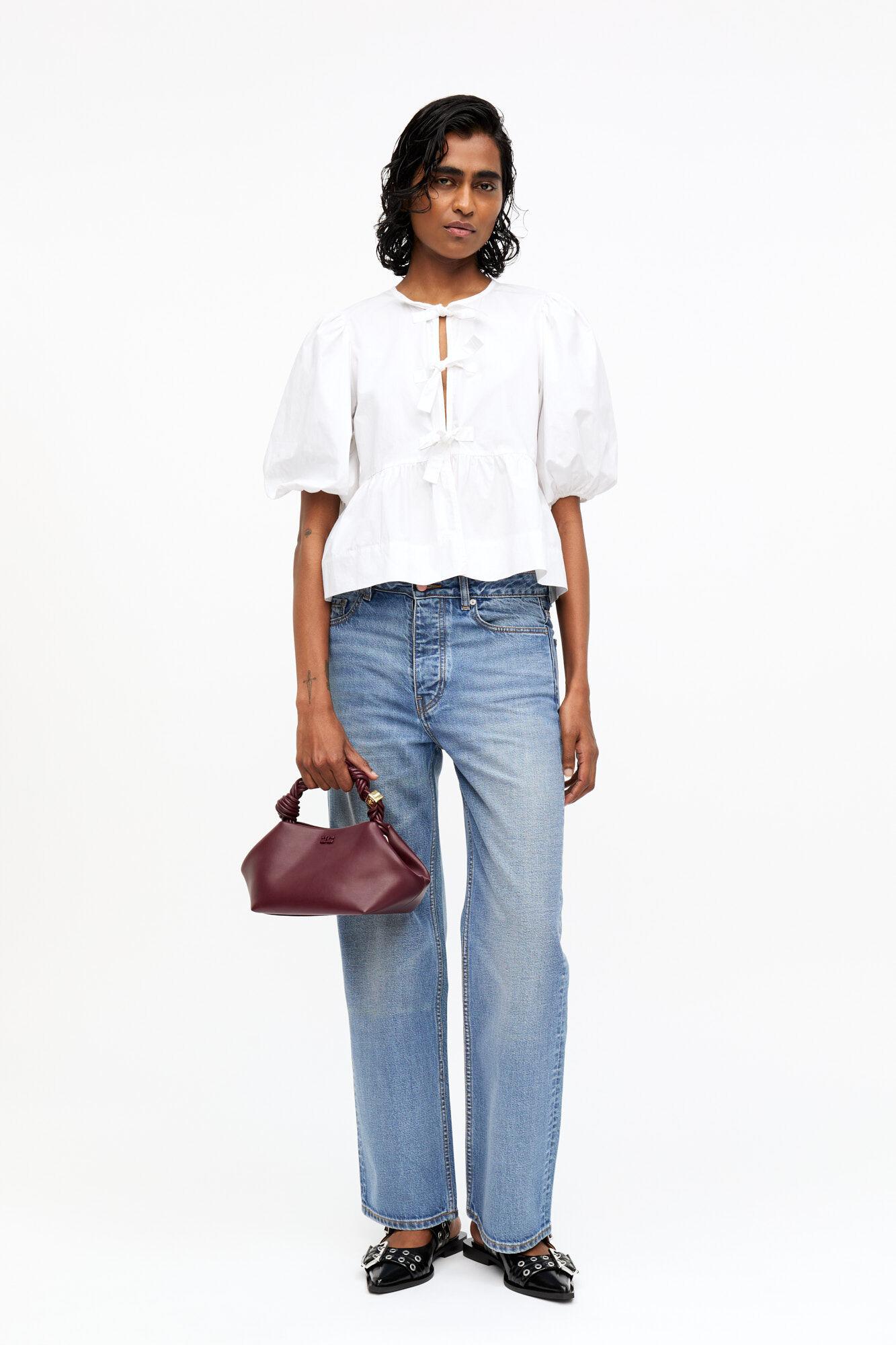 Cotton Poplin Peplum Tie Blouse Product Image