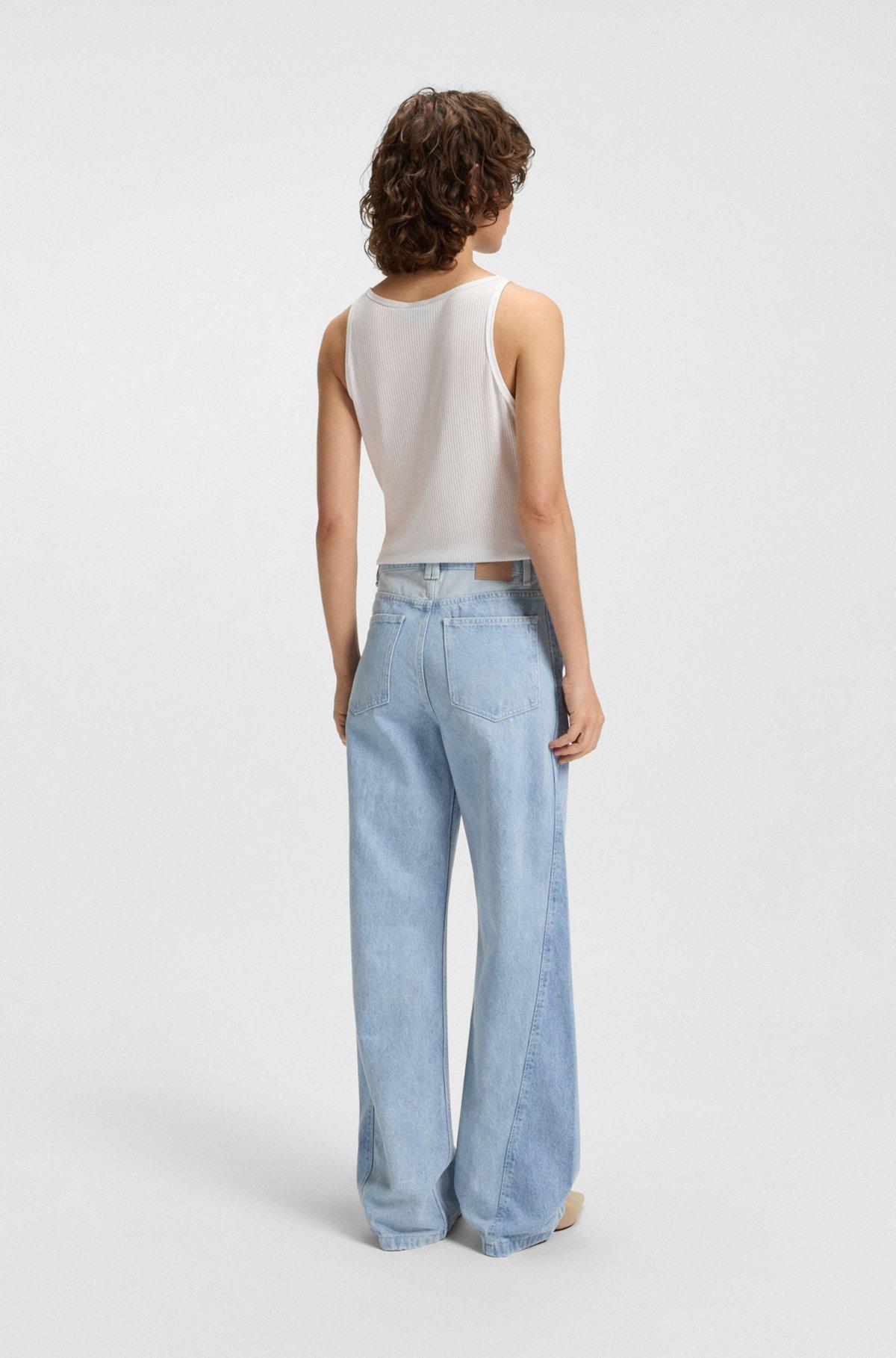 Wide-leg jeans in blue rigid denim with paneling Product Image