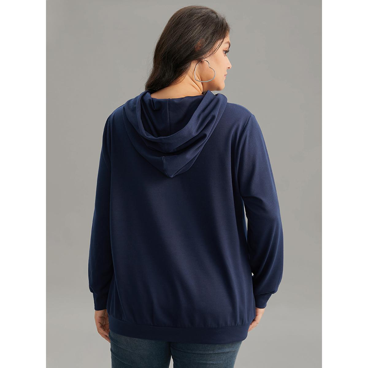 Plus Size Bee Print Hooded Kangaroo Pocket Sweatshirt Women Indigo Casual Printed Everyday Sweatshirts BloomChic 26/4X Product Image