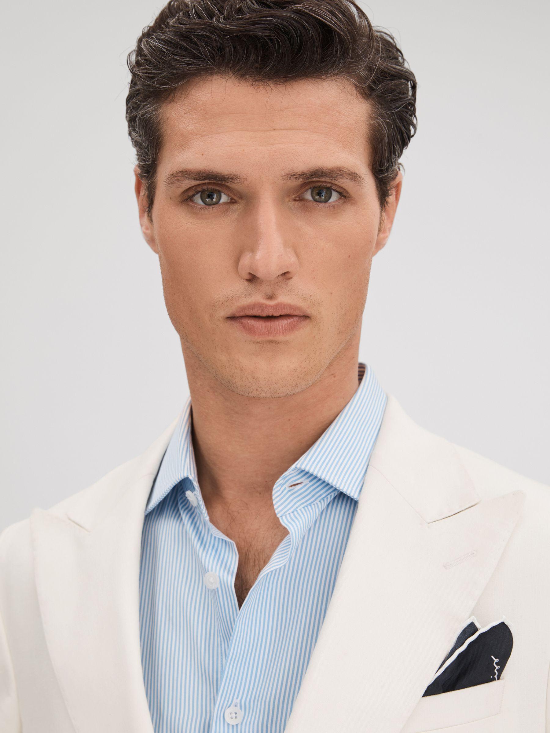 Heat Off White Linen Blend Single Breasted Slim Fit Blazer Product Image