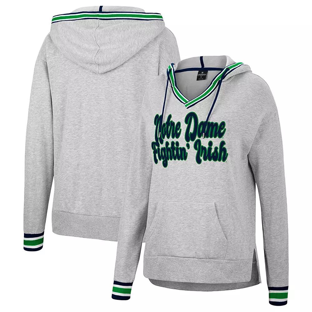 Women's Colosseum Heathered Gray Notre Dame Fighting Irish Andy V-Neck Pullover Hoodie, Size: Small, Grey Product Image