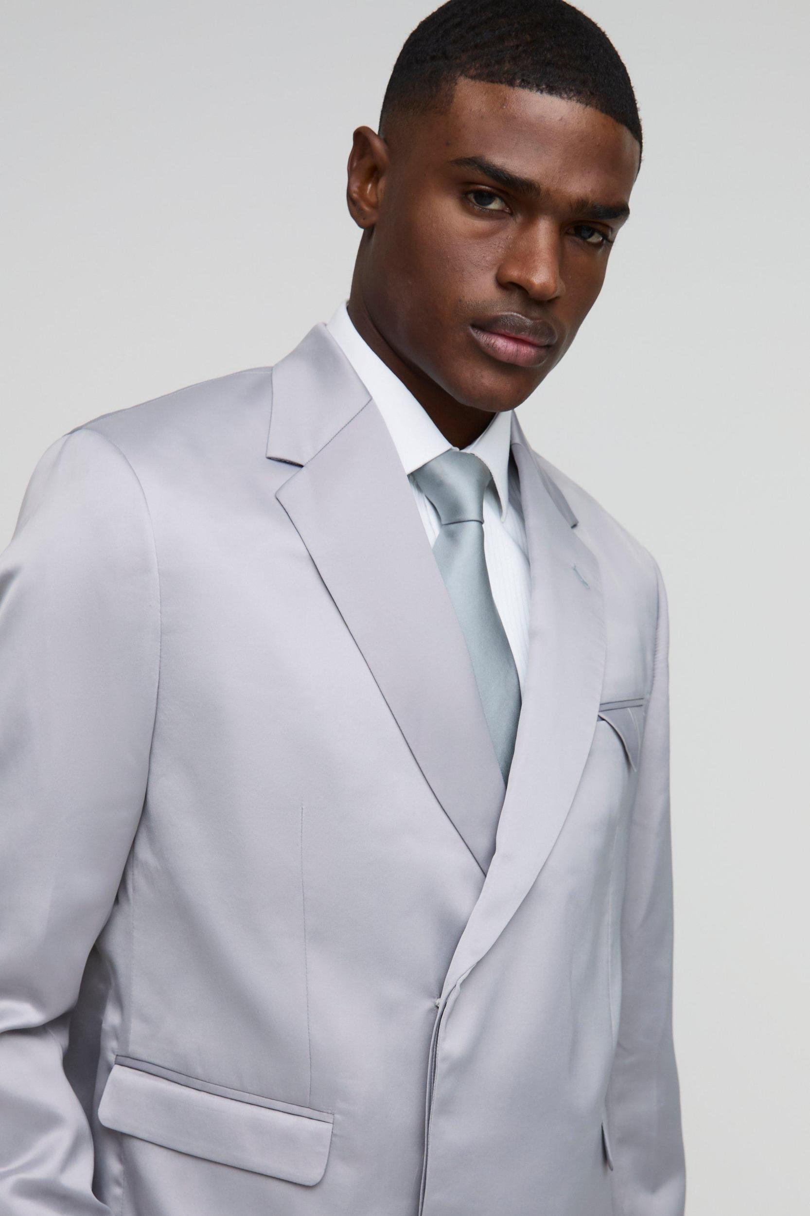 Wide Leg Pleat Front Satin Tailored Pants | boohooMAN USA Product Image