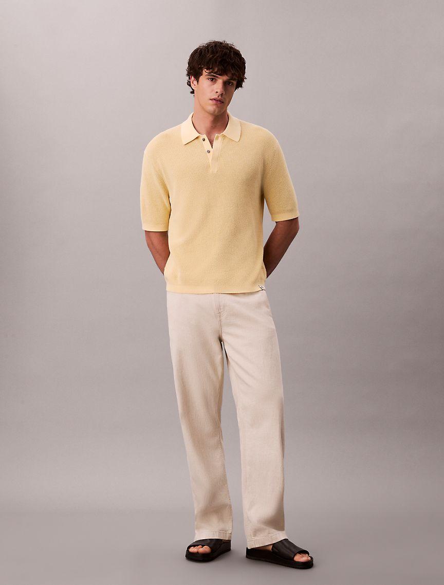 Smooth Cotton Waffle Sweater Polo Shirt Product Image