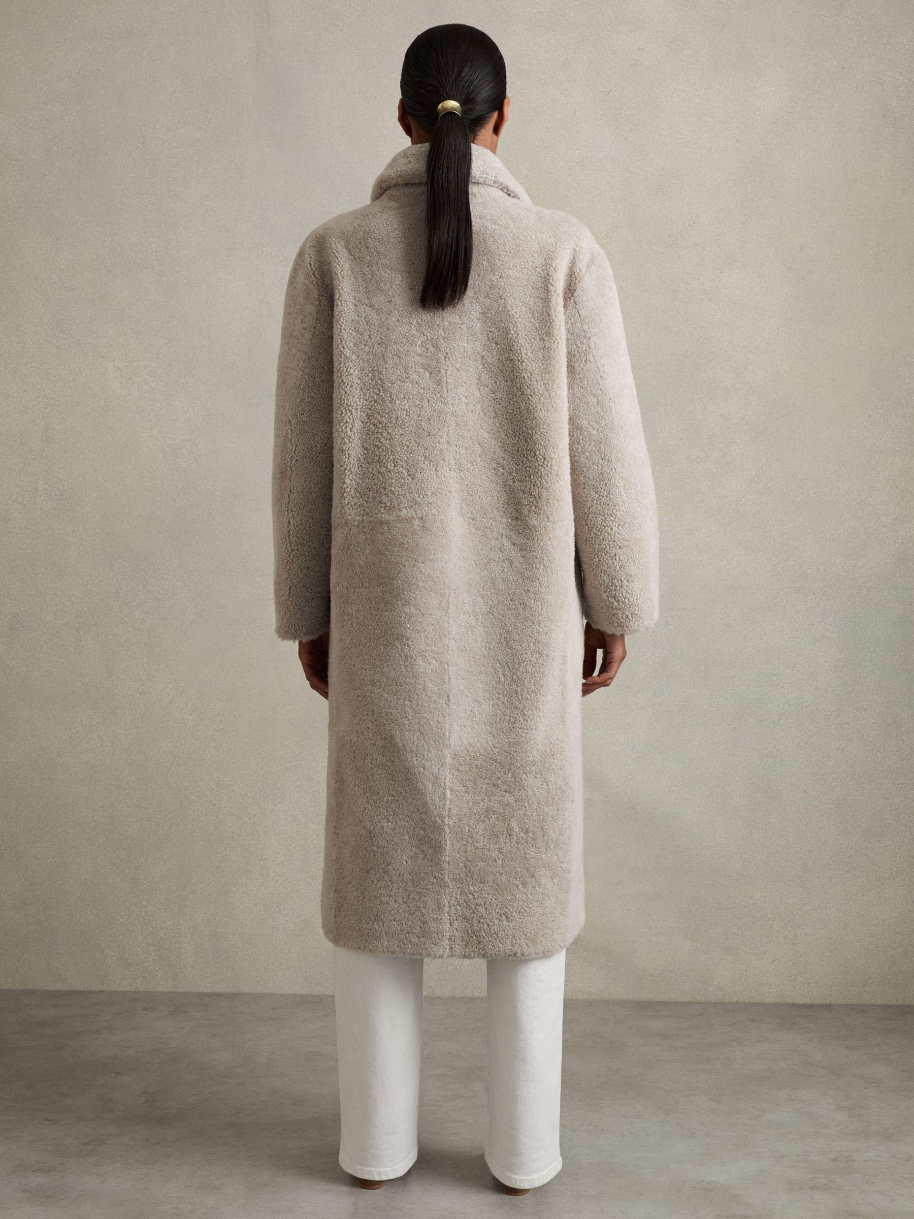 Double Breasted Long Shearling Coat in Neutral Product Image