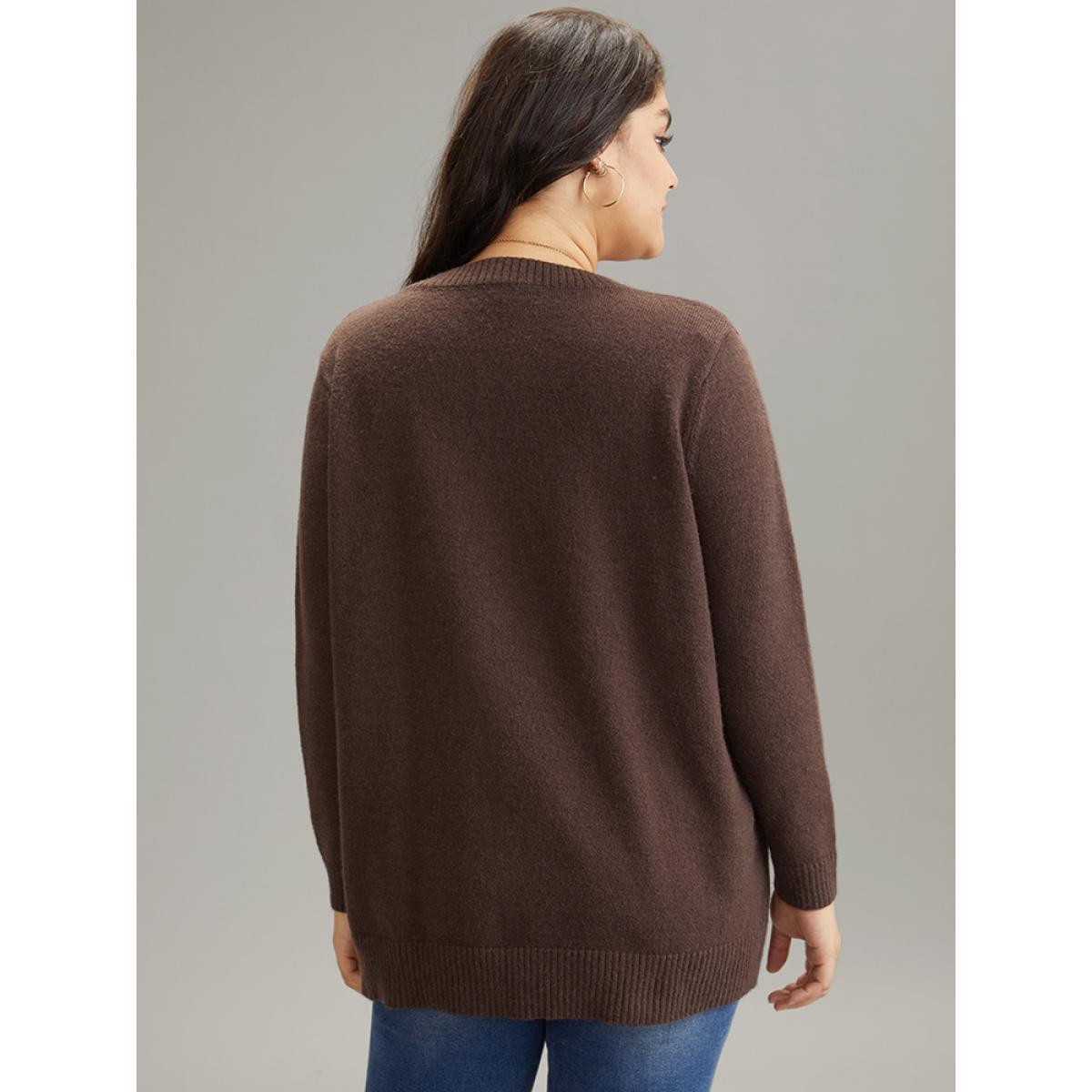 Plus Size Anti-Pilling Floral Graphic Crew Neck Pullover DarkBrown Women Casual Loose Long Sleeve Round Neck Dailywear Pullovers BloomChic 18-20/2X Product Image