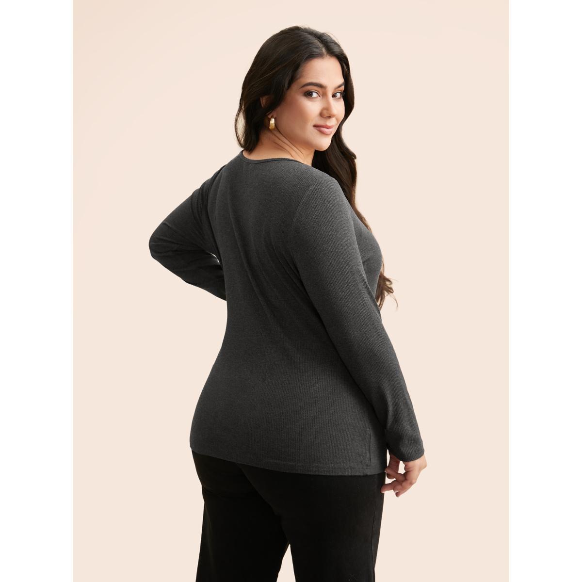 Plus Size Airy Cozy Asymmetrical Neckline T-shirt DimGray Women Casual Texture Asymmetrical Neck Bodycon Everyday T-shirts BloomChic 22-24/3X Product Image