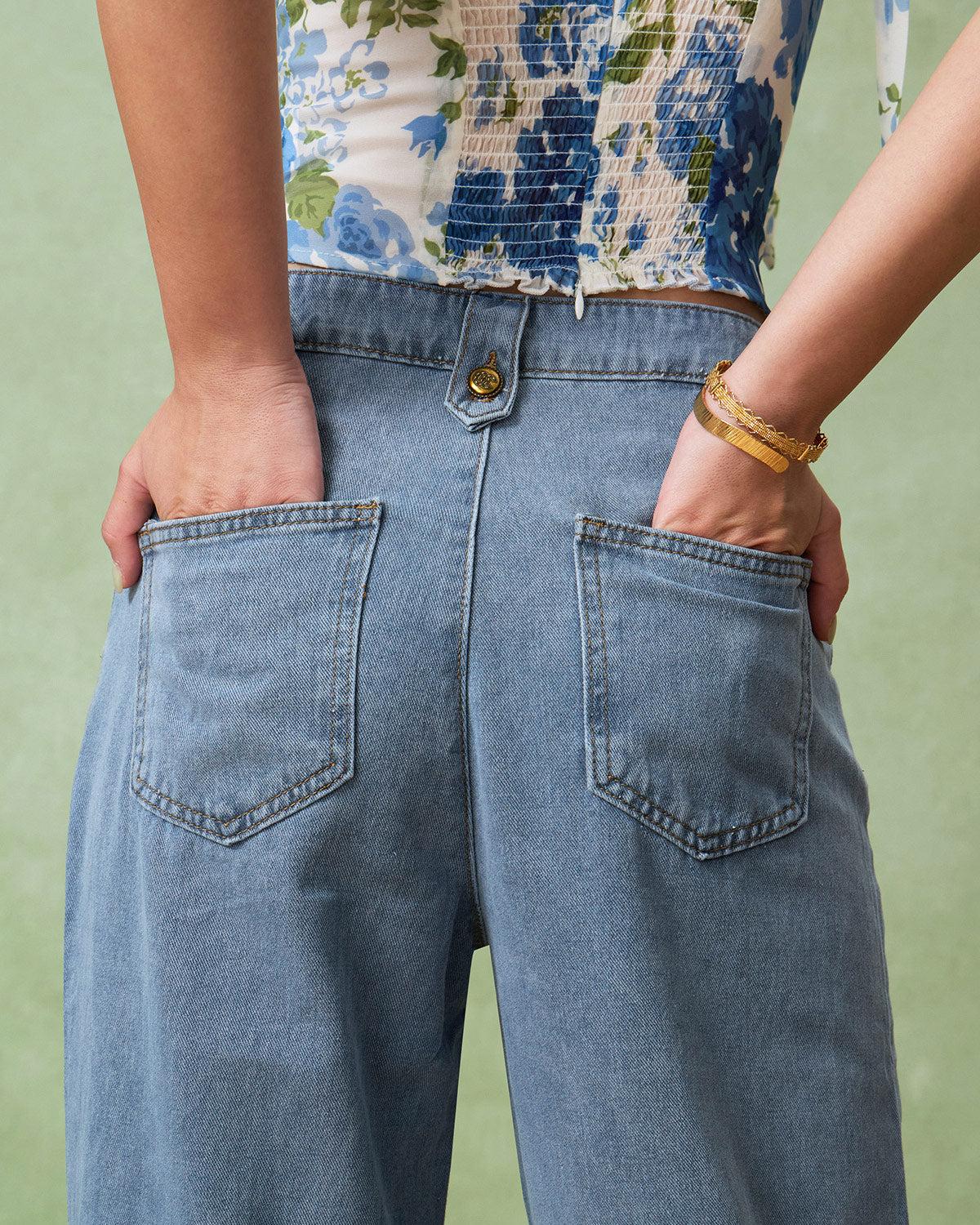 Blue Button Flared Jeans Product Image