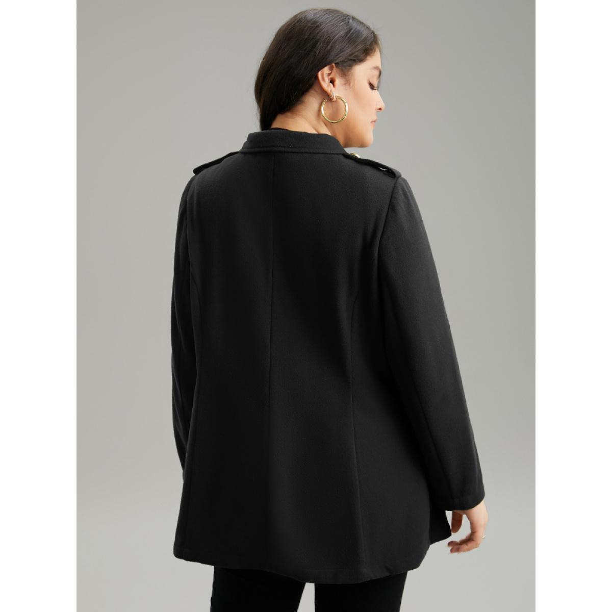 Plus Size Plain Double Breasted Lapel Collar Coat Women Black Casual Plain Ladies Dailywear Winter Coats BloomChic 26/4X Product Image