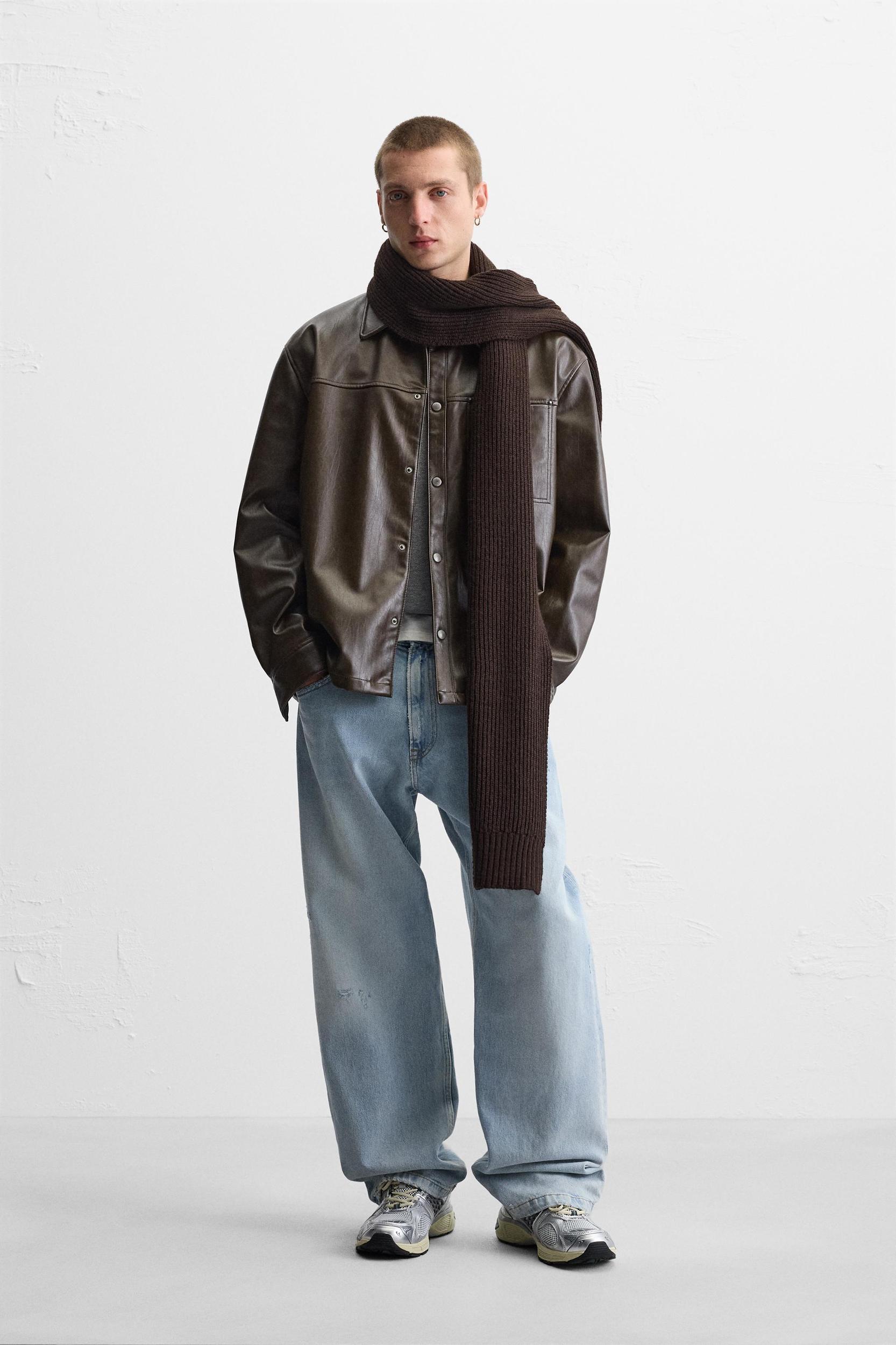 WASHED FAUX LEATHER OVERSHIRT Product Image
