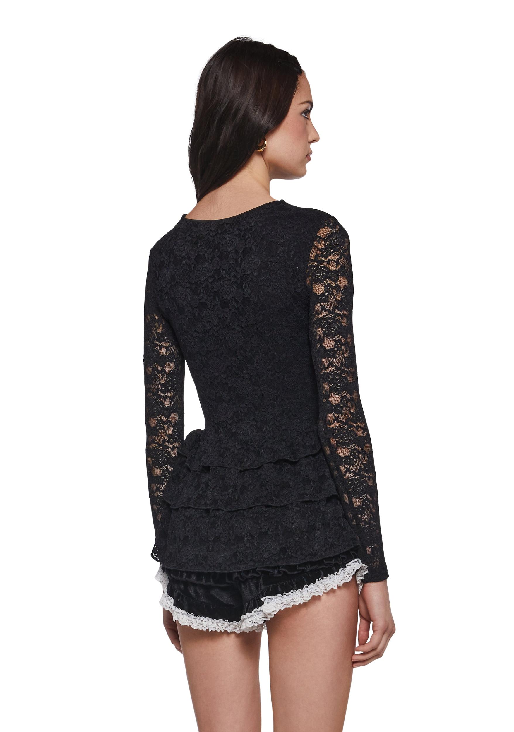 Womens Sexy Lace Mini Tiered Dress - Black Product Image