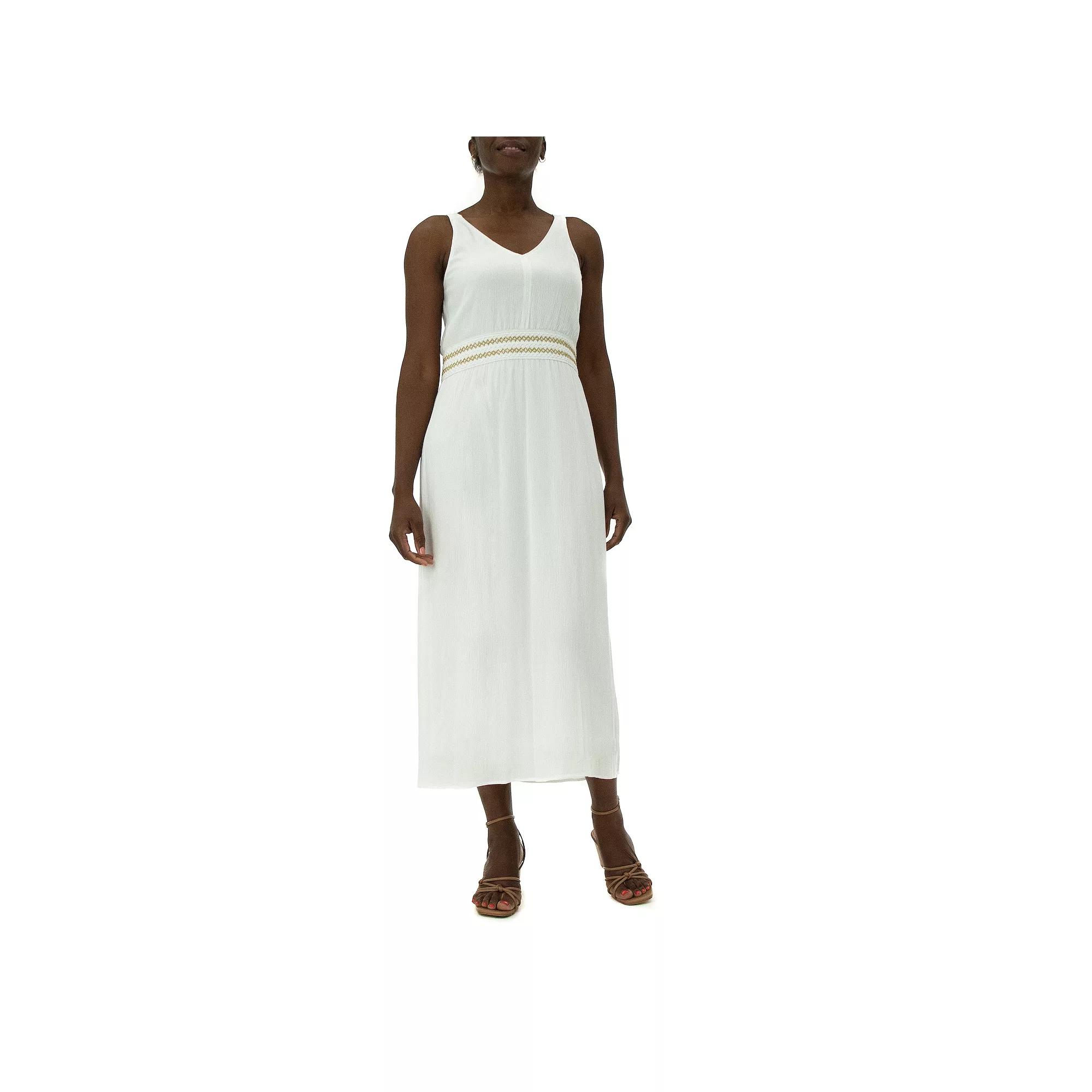 Women's Nina Leonard Embroidered Waist Gauze Maxi Dress, Size: XL, White Gold Product Image