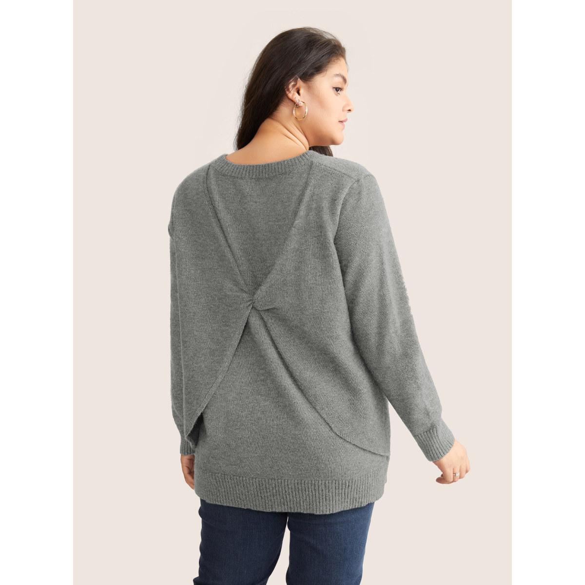 Plus Size Supersoft Essentials Solid Heather Twist Back Pullover DarkGray Women Casual Long Sleeve Round Neck Everyday Pullovers BloomChic 22-24/3X Product Image