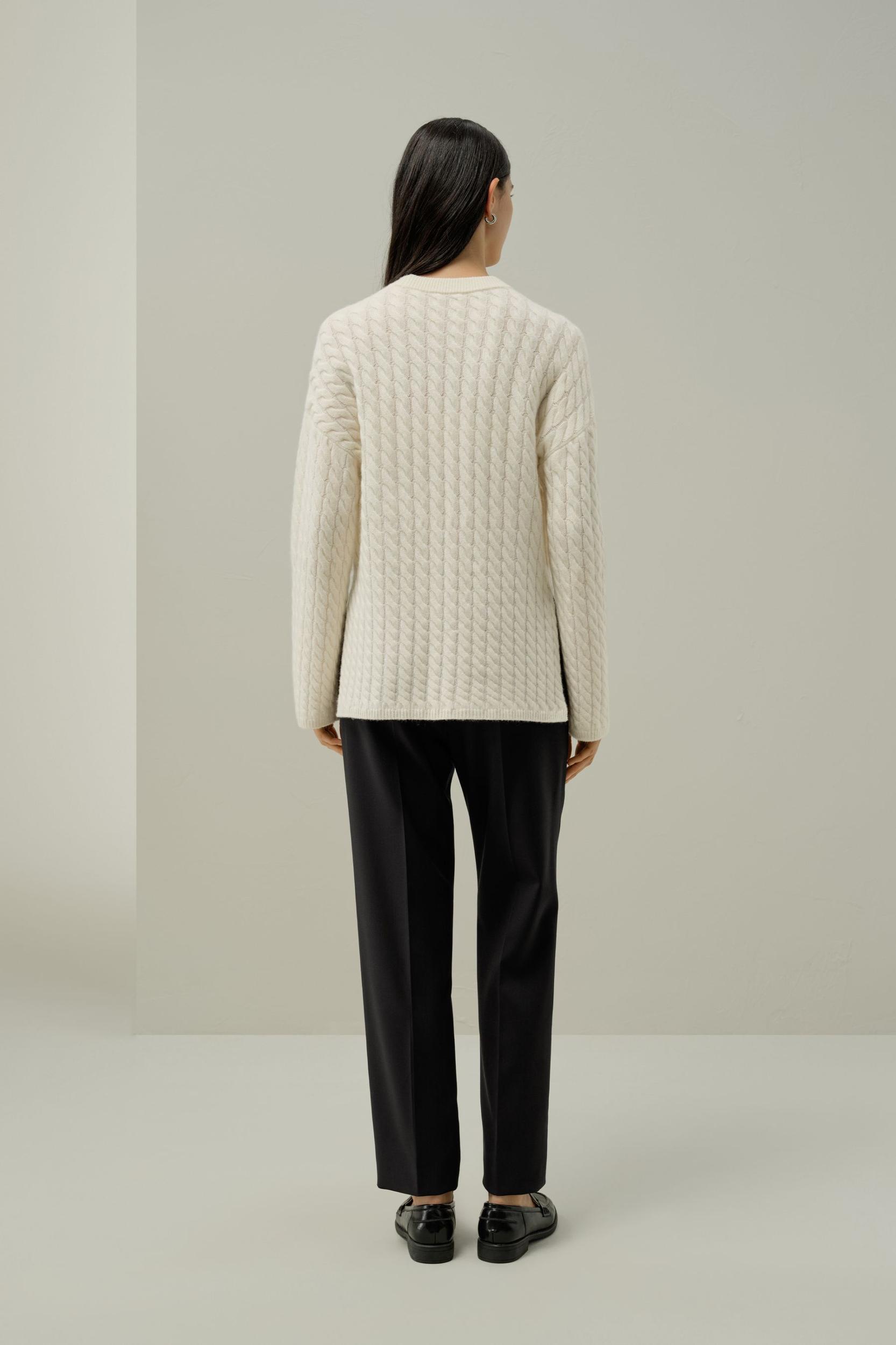 Round-Neck Cable-Knit Cashmere Sweater Product Image