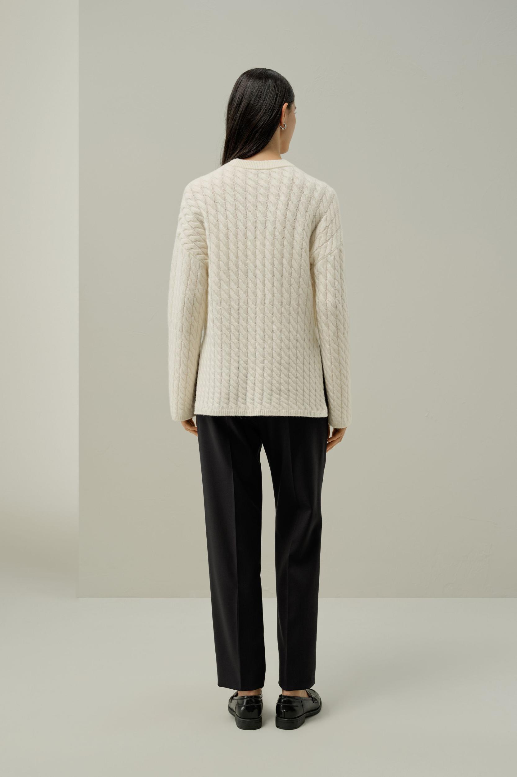 Round-Neck Cable-Knit Cashmere Sweater Product Image