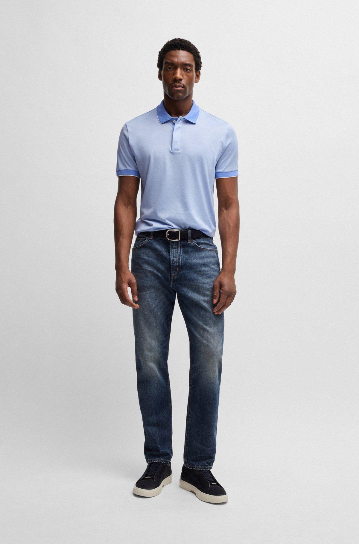 Cotton-silk polo shirt with structured trims Product Image