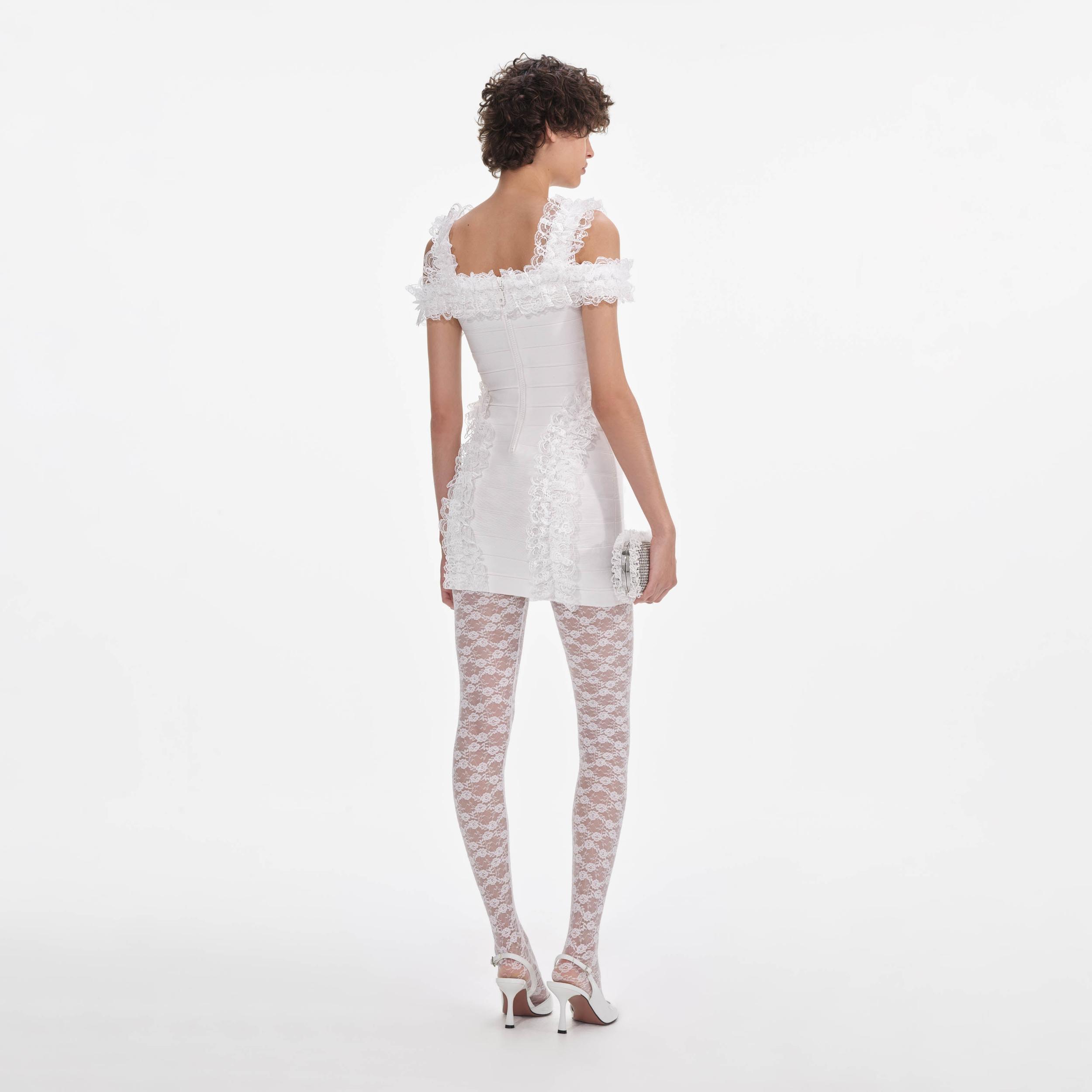 White Knit Ruffle Mini Dress Product Image