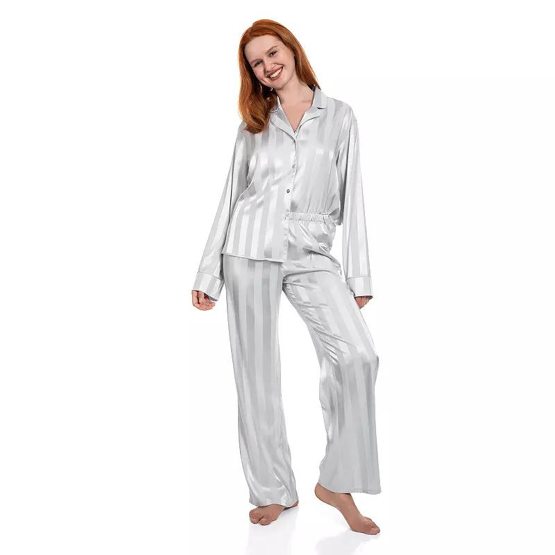 Women's Lilac+London Long Satin Notch Collar Pajama Top & Pajama Bottoms Set,  Product Image