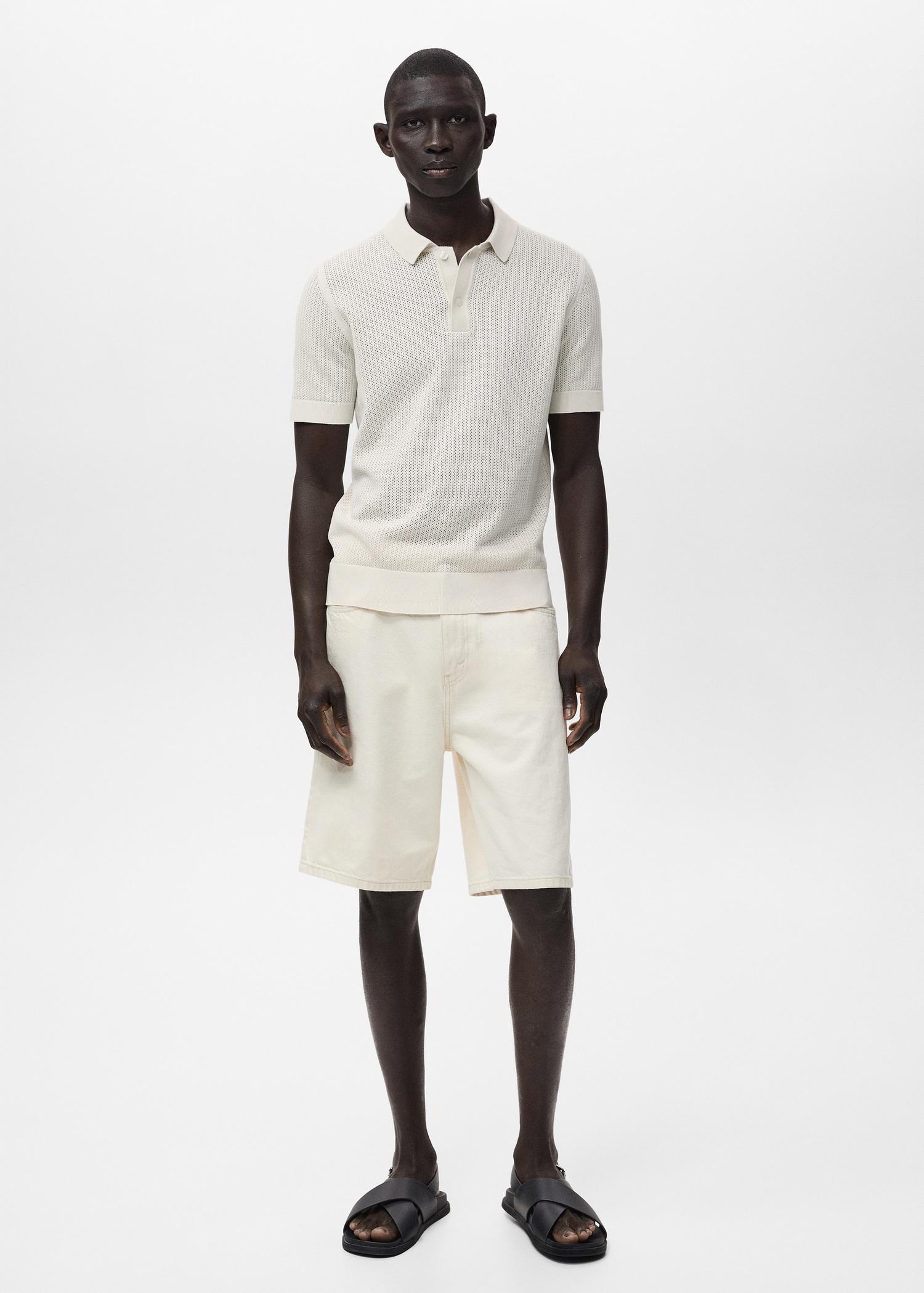 Openwork knitted cotton polo shirt - Men | MANGO USA Product Image