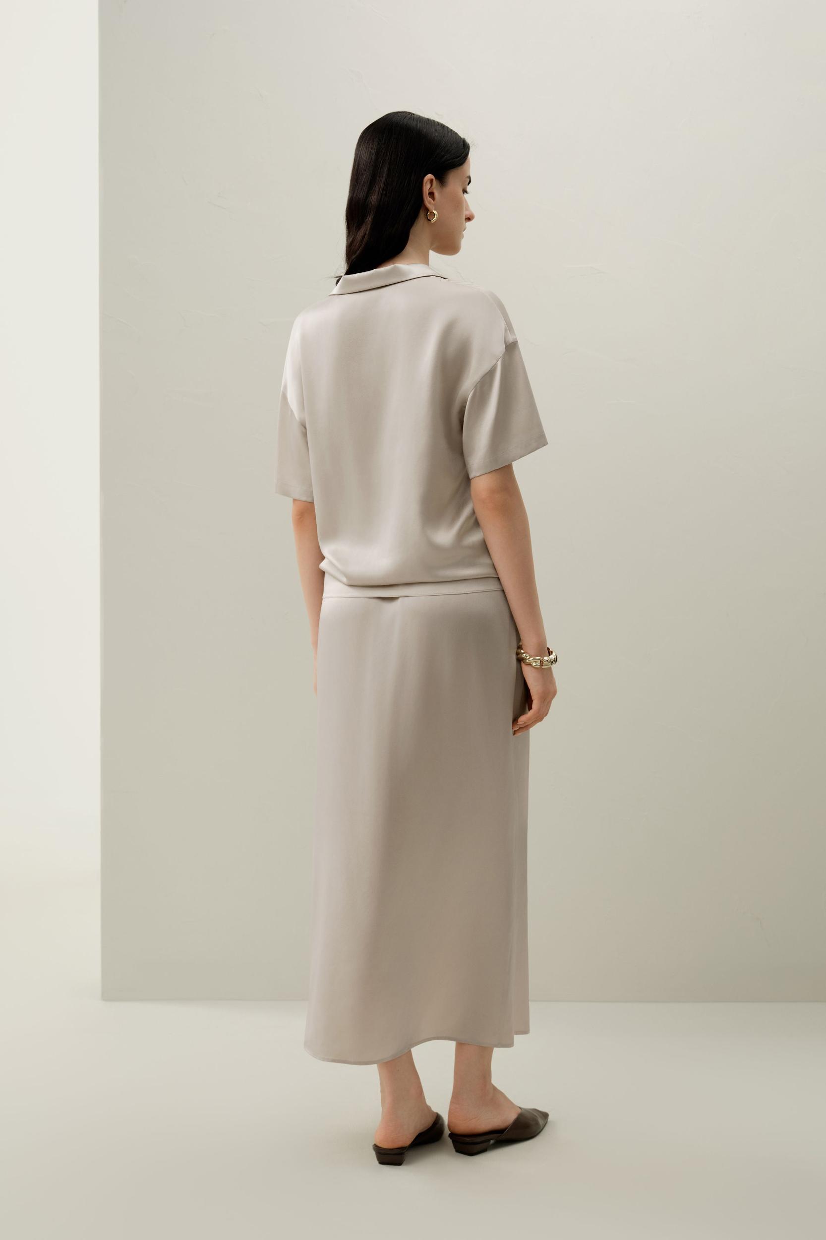 Washable Silk Charmeuse Pull-On Skirt Product Image
