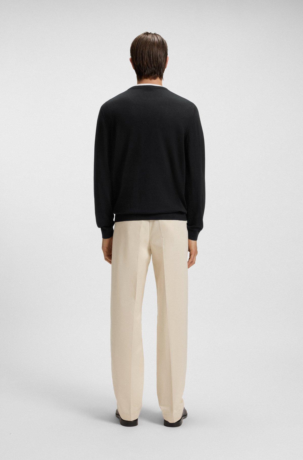 BOSS - V-neck sweater in merino wool - Black Product Image