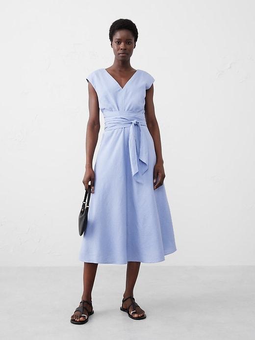 Linen-Blend Wrap Midi Dress Product Image