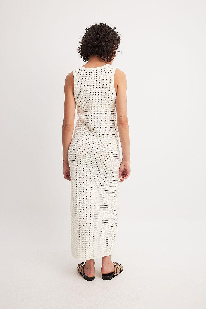 Knitted Crochet Midi Dress Offwhite Product Image